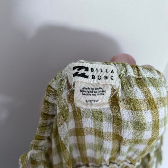 Billabong Heart Breaker Gingham Mini Dress Womens Small Green Ruffle Cottagecore - Picture 10 of 11